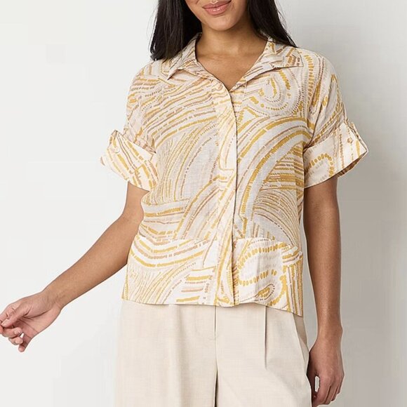 Worthington Tops - Worthington Women's Linen Blend Button Up Shirt Size XS Short Sleeve NWT $49